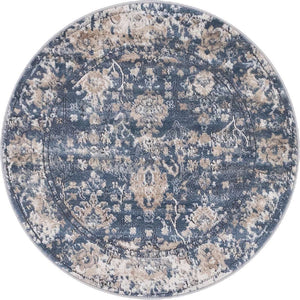 Blue 3' 1 x 3' 1 Portland Round Area Rug 85% Polypropylene & 15% Polyester Vintage Distressed Traditional Carpet for Home Decor for Sale at Rug Engine