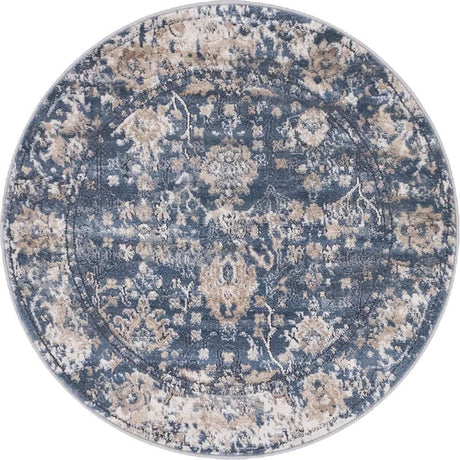 Blue 3' 1 x 3' 1 Portland Round Area Rug 85% Polypropylene & 15% Polyester Vintage Distressed Traditional Carpet for Home Decor for Sale at Rug Engine