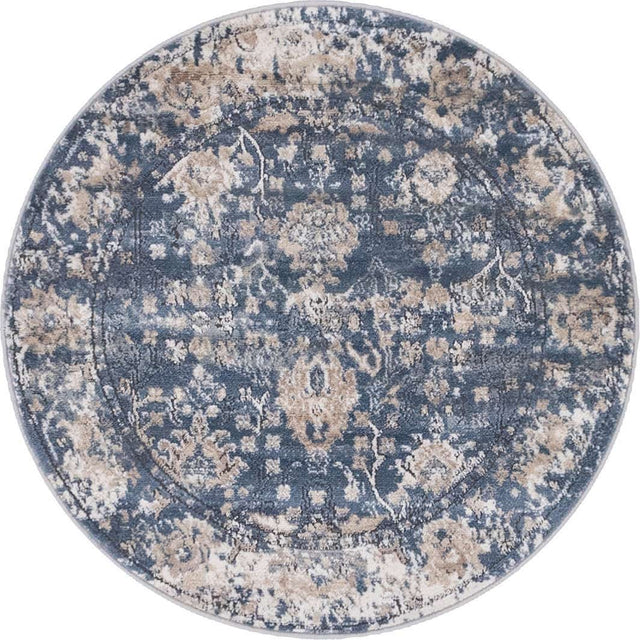 Blue 3' 1 x 3' 1 Portland Round Area Rug 85% Polypropylene & 15% Polyester Vintage Distressed Traditional Carpet for Home Decor for Sale at Rug Engine