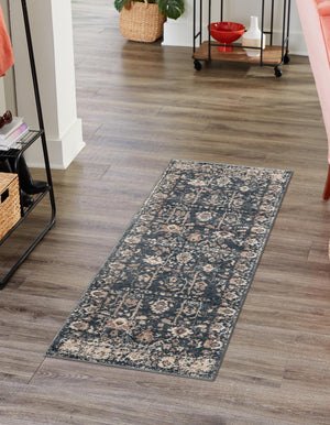 Blue 2' 2 x 12' Portland Runner Area Rug 85% Polypropylene & 15% Polyester Vintage Distressed Traditional Carpet for Home Decor for Sale at Rug Engine