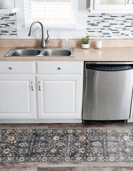 Blue 2' 2 x 12' Portland Runner Area Rug 85% Polypropylene & 15% Polyester Vintage Distressed Traditional Carpet for Home Decor for Sale at Rug Engine