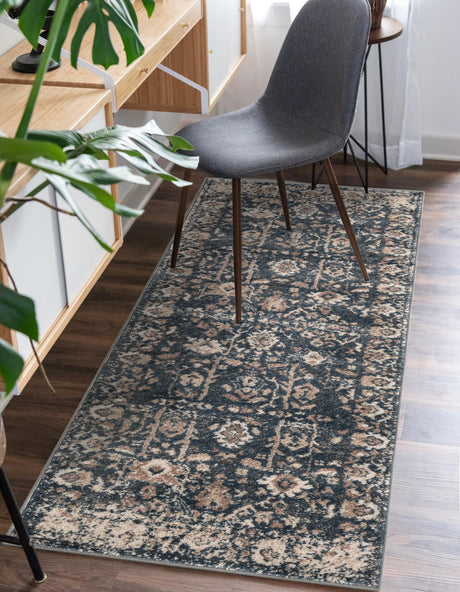 Blue 2' 2 x 12' Portland Runner Area Rug 85% Polypropylene & 15% Polyester Vintage Distressed Traditional Carpet for Home Decor for Sale at Rug Engine