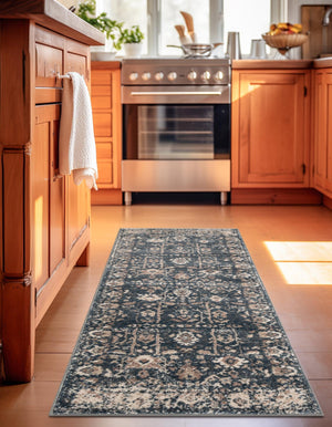 Blue 2' 2 x 12' Portland Runner Area Rug 85% Polypropylene & 15% Polyester Vintage Distressed Traditional Carpet for Home Decor for Sale at Rug Engine