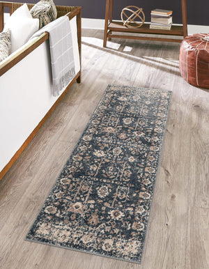 Blue 2' 2 x 12' Portland Runner Area Rug 85% Polypropylene & 15% Polyester Vintage Distressed Traditional Carpet for Home Decor for Sale at Rug Engine