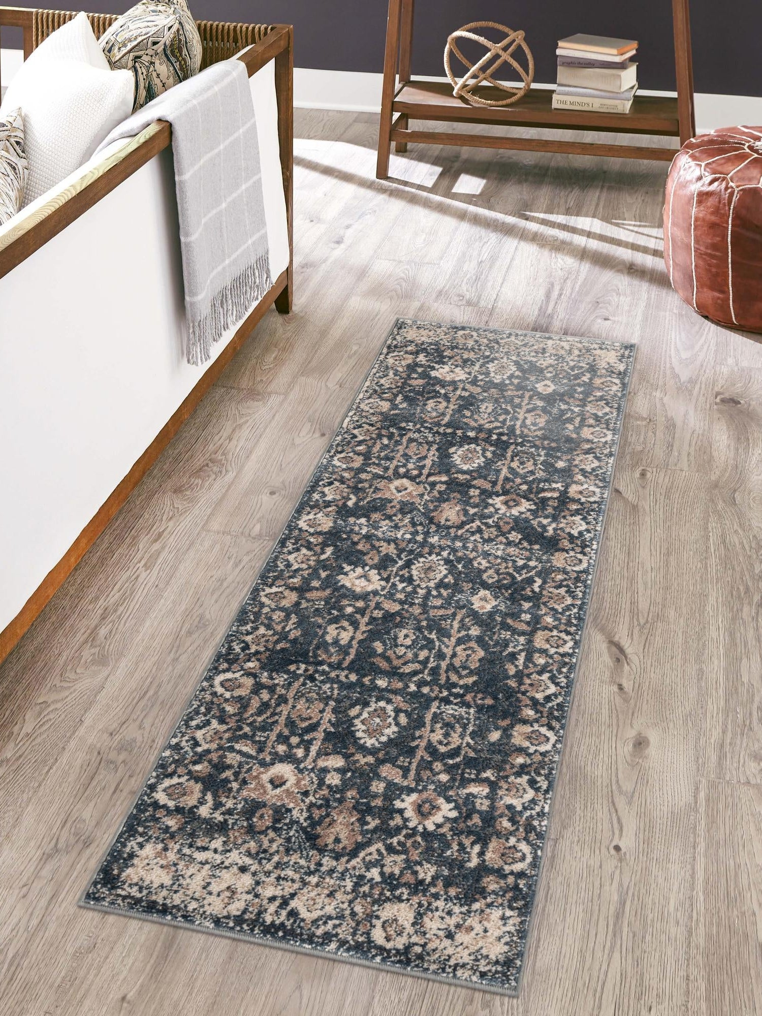 Blue 2' x 8' Portland Runner Area Rug 85% Polypropylene & 15% Polyester Vintage Distressed Traditional Carpet for Home Decor for Sale at Rug Engine