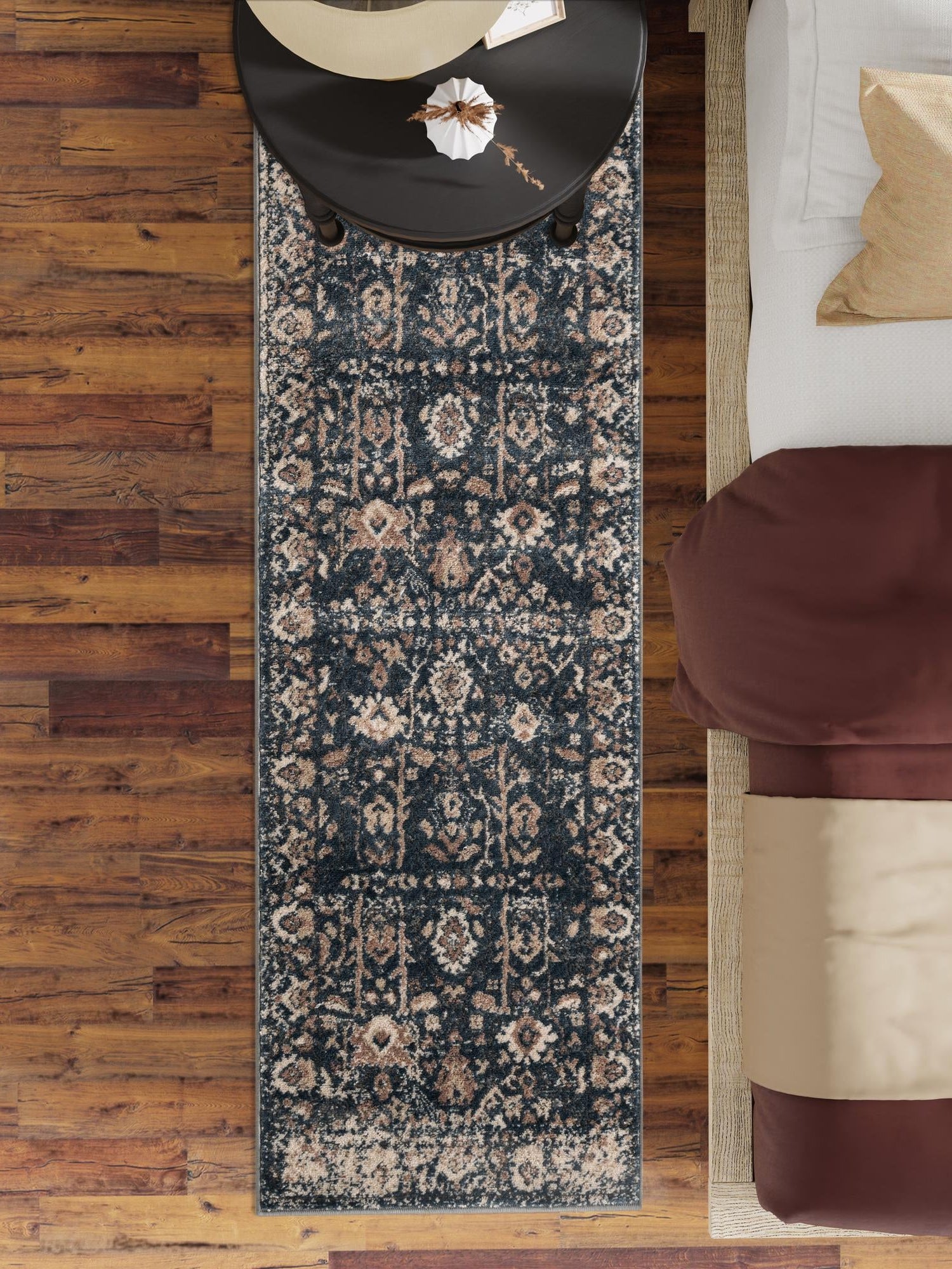 Blue 2' x 8' Portland Runner Area Rug 85% Polypropylene & 15% Polyester Vintage Distressed Traditional Carpet for Home Decor for Sale at Rug Engine