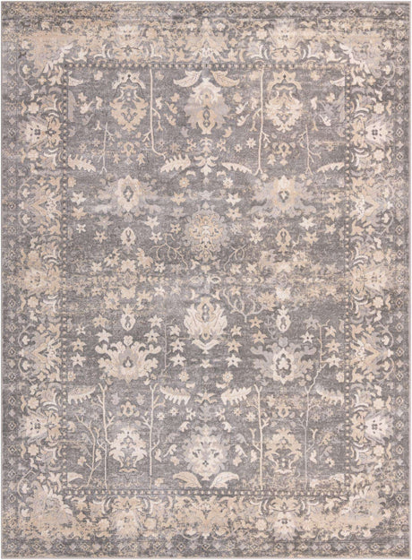Gray 9' x 12' Portland Rectangle Area Rug 85% Polypropylene & 15% Polyester Vintage Distressed Traditional Carpet for Home Decor for Sale at Rug Engine