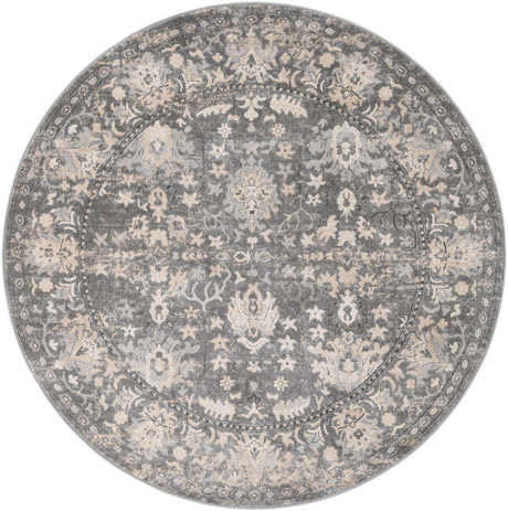 Gray 7' 1 x 7' 1 Portland Round Area Rug 85% Polypropylene & 15% Polyester Vintage Distressed Traditional Carpet for Home Decor for Sale at Rug Engine