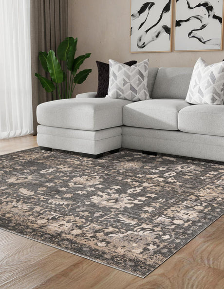 Gray 6' 1 x 6' 1 Portland Square Area Rug 85% Polypropylene & 15% Polyester Vintage Distressed Traditional Carpet for Home Decor for Sale at Rug Engine