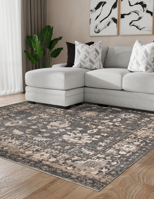 Gray 7' 10 x 7' 10 Portland Square Area Rug 85% Polypropylene & 15% Polyester Vintage Distressed Traditional Carpet for Home Decor for Sale at Rug Engine