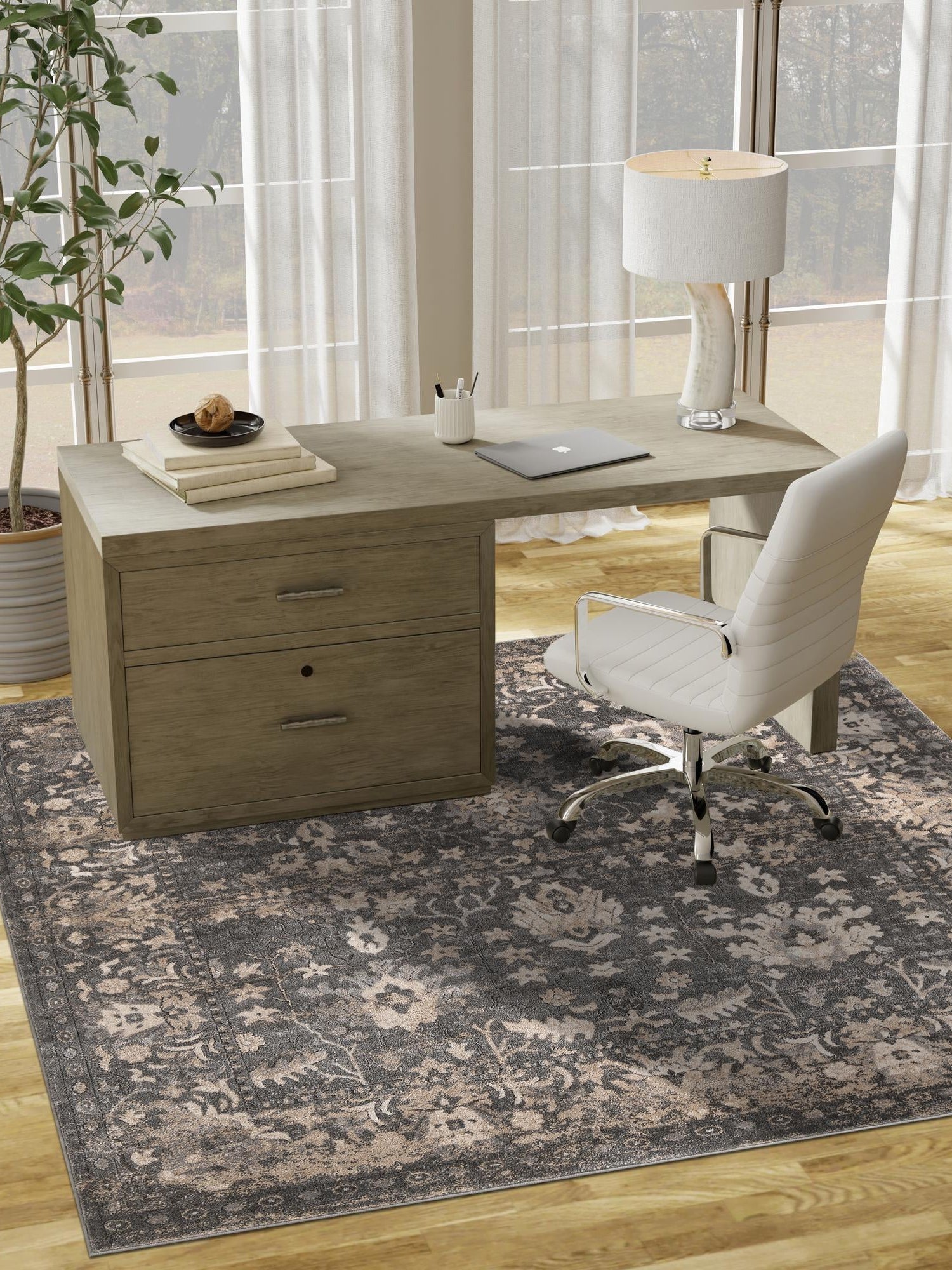 Gray 7' 10 x 7' 10 Portland Square Area Rug 85% Polypropylene & 15% Polyester Vintage Distressed Traditional Carpet for Home Decor for Sale at Rug Engine