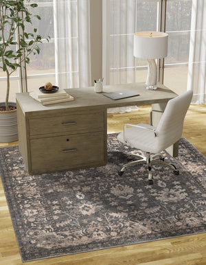 Gray 7' 10 x 7' 10 Portland Square Area Rug 85% Polypropylene & 15% Polyester Vintage Distressed Traditional Carpet for Home Decor for Sale at Rug Engine