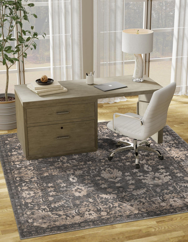 Gray 7' 10 x 7' 10 Portland Square Area Rug 85% Polypropylene & 15% Polyester Vintage Distressed Traditional Carpet for Home Decor for Sale at Rug Engine