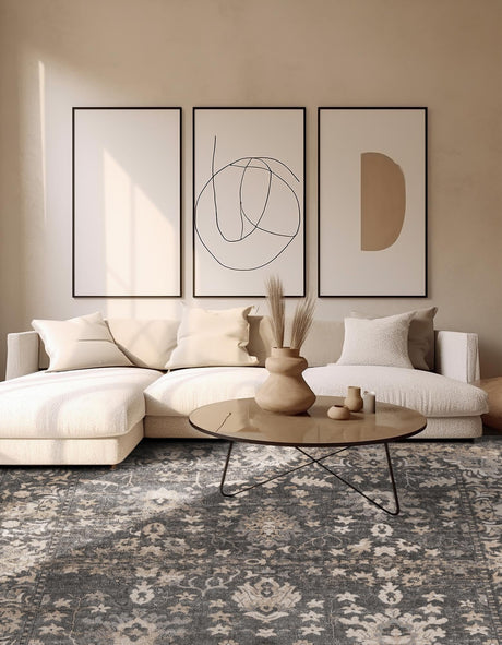 Gray 4' 1 x 4' 1 Portland Square Area Rug 85% Polypropylene & 15% Polyester Vintage Distressed Traditional Carpet for Home Decor for Sale at Rug Engine