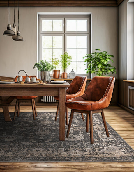Gray 4' 1 x 4' 1 Portland Square Area Rug 85% Polypropylene & 15% Polyester Vintage Distressed Traditional Carpet for Home Decor for Sale at Rug Engine