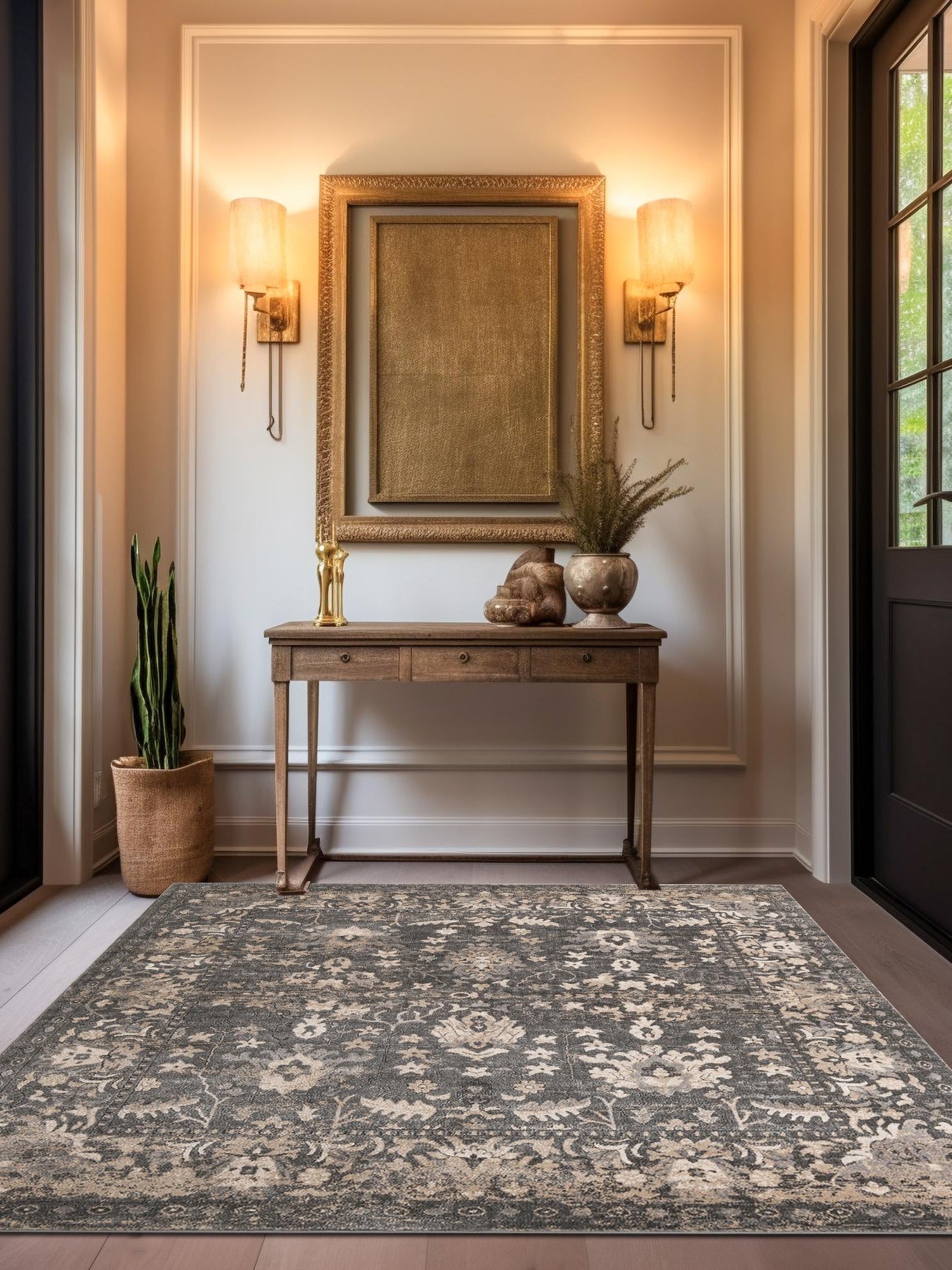 Gray 6' 1 x 6' 1 Portland Square Area Rug 85% Polypropylene & 15% Polyester Vintage Distressed Traditional Carpet for Home Decor for Sale at Rug Engine