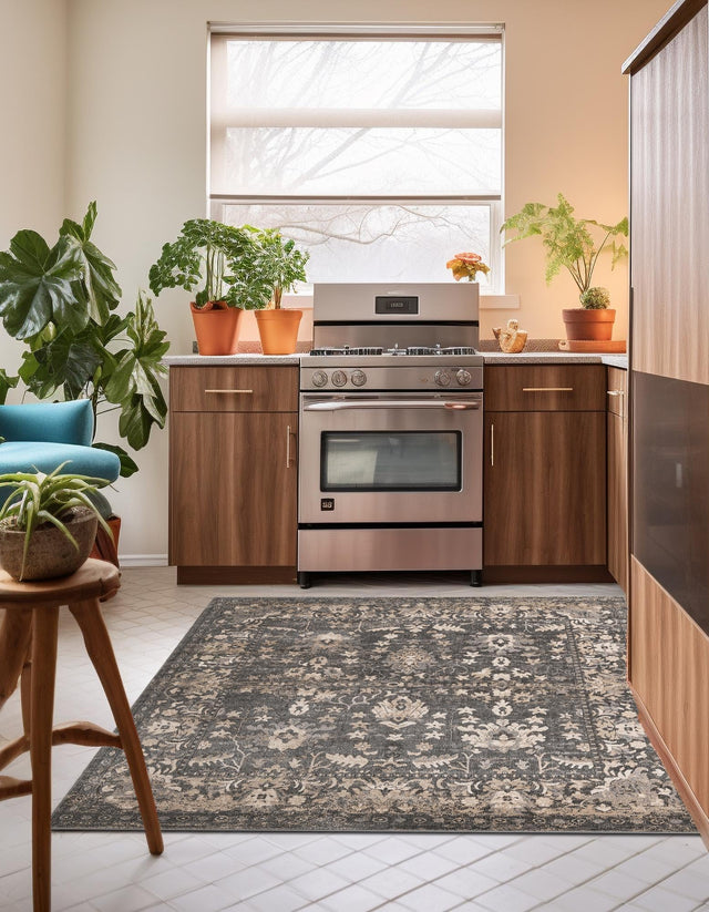 Gray 4' 1 x 4' 1 Portland Square Area Rug 85% Polypropylene & 15% Polyester Vintage Distressed Traditional Carpet for Home Decor for Sale at Rug Engine
