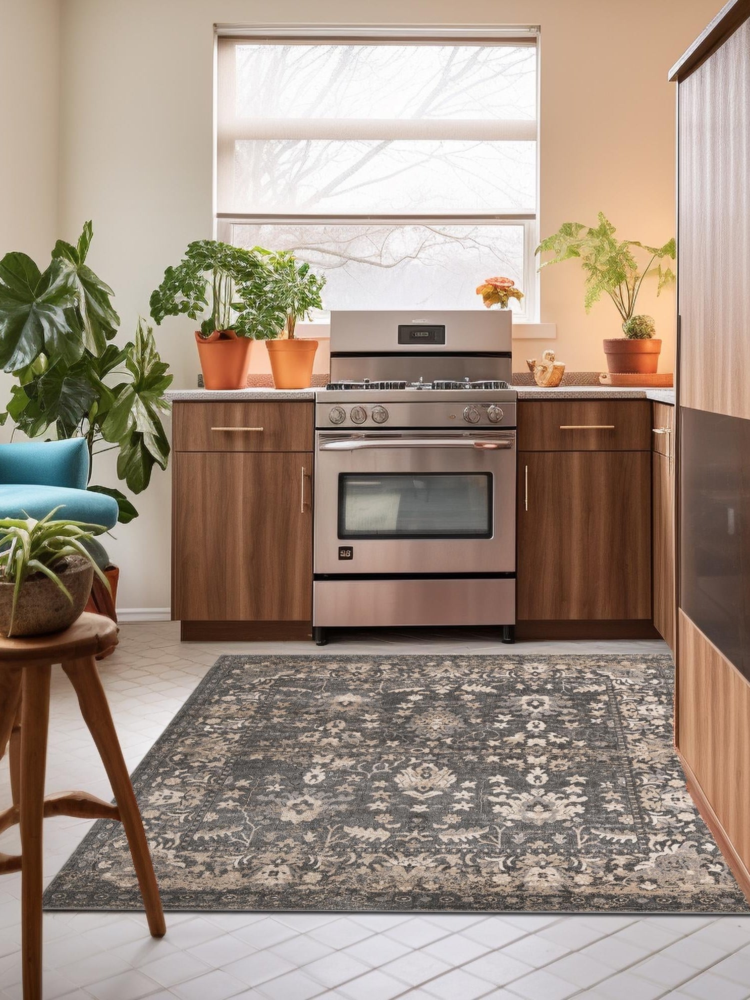 Gray 6' 1 x 6' 1 Portland Square Area Rug 85% Polypropylene & 15% Polyester Vintage Distressed Traditional Carpet for Home Decor for Sale at Rug Engine