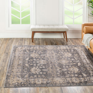 Gray 4' 1 x 4' 1 Portland Square Area Rug 85% Polypropylene & 15% Polyester Vintage Distressed Traditional Carpet for Home Decor for Sale at Rug Engine