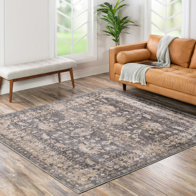 Gray 4' 1 x 4' 1 Portland Square Area Rug 85% Polypropylene & 15% Polyester Vintage Distressed Traditional Carpet for Home Decor for Sale at Rug Engine