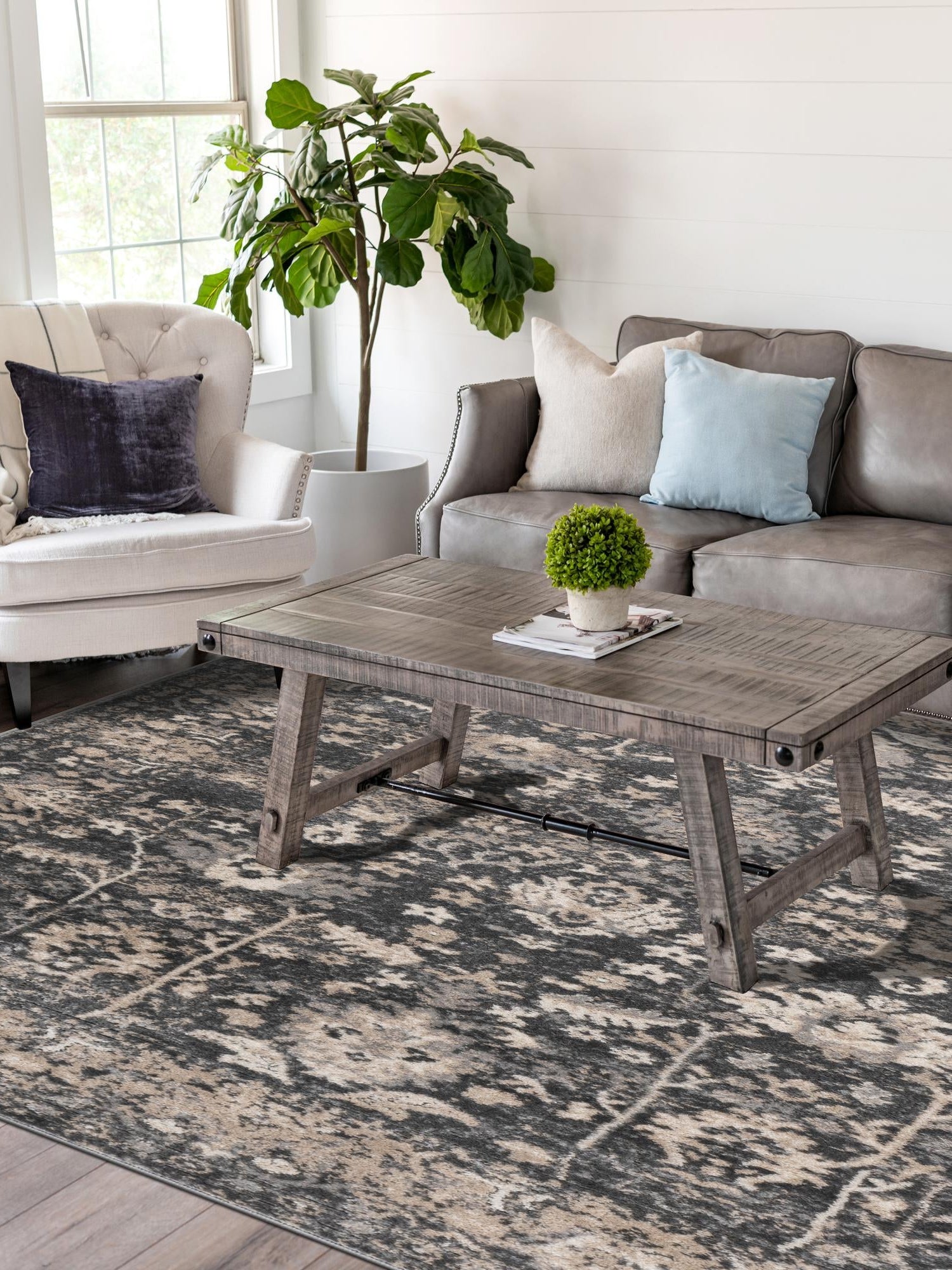 Gray 10' x 13' 1 Portland Rectangle Area Rug 85% Polypropylene & 15% Polyester Vintage Distressed Traditional Carpet for Home Decor for Sale at Rug Engine
