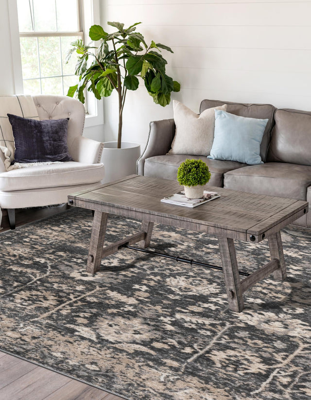 Gray 7' 10 x 11' Portland Rectangle Area Rug 85% Polypropylene & 15% Polyester Vintage Distressed Traditional Carpet for Home Decor for Sale at Rug Engine