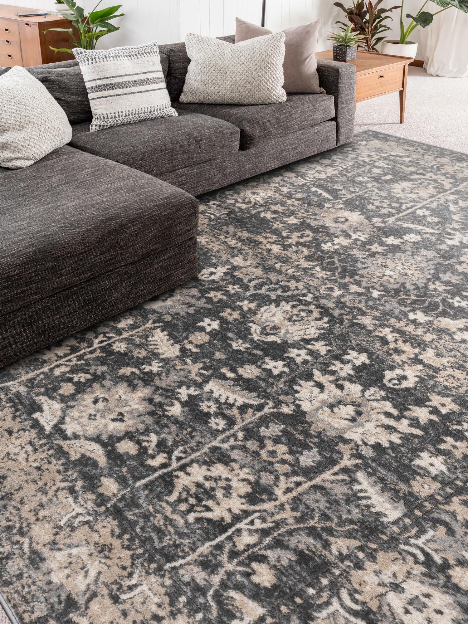 Gray 7' 10 x 11' Portland Rectangle Area Rug 85% Polypropylene & 15% Polyester Vintage Distressed Traditional Carpet for Home Decor for Sale at Rug Engine