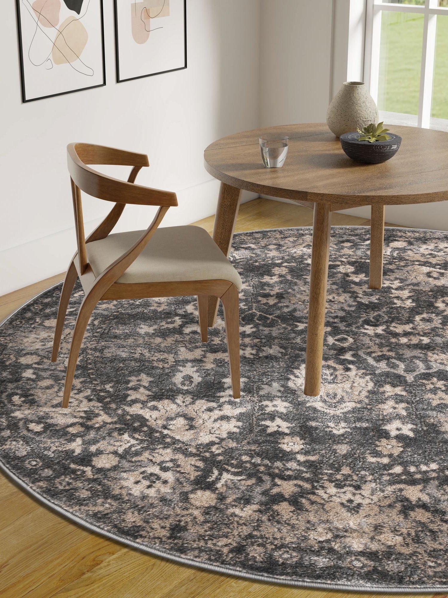 Gray 7' 1 x 7' 1 Portland Round Area Rug 85% Polypropylene & 15% Polyester Vintage Distressed Traditional Carpet for Home Decor for Sale at Rug Engine