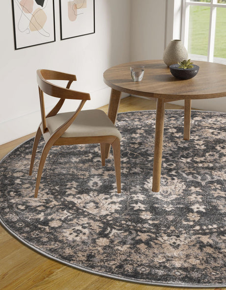Gray 7' 1 x 7' 1 Portland Round Area Rug 85% Polypropylene & 15% Polyester Vintage Distressed Traditional Carpet for Home Decor for Sale at Rug Engine