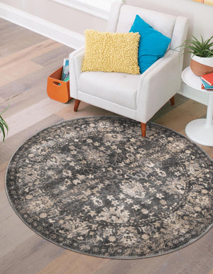 Gray 3' 1 x 3' 1 Portland Round Area Rug 85% Polypropylene & 15% Polyester Vintage Distressed Traditional Carpet for Home Decor for Sale at Rug Engine