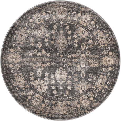 Gray 5' 3 x 5' 3 Portland Round Area Rug 85% Polypropylene & 15% Polyester Vintage Distressed Traditional Carpet for Home Decor for Sale at Rug Engine