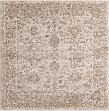 Ivory 7' 10 x 7' 10 Portland Square Area Rug 85% Polypropylene & 15% Polyester Vintage Distressed Traditional Carpet for Home Decor for Sale at Rug Engine