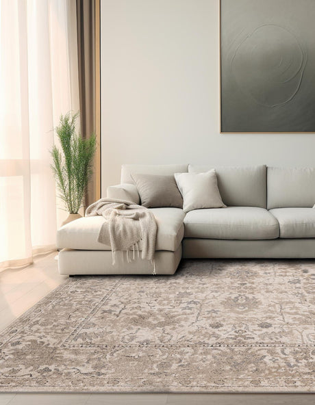 Ivory 7' 10 x 7' 10 Portland Square Area Rug 85% Polypropylene & 15% Polyester Vintage Distressed Traditional Carpet for Home Decor for Sale at Rug Engine