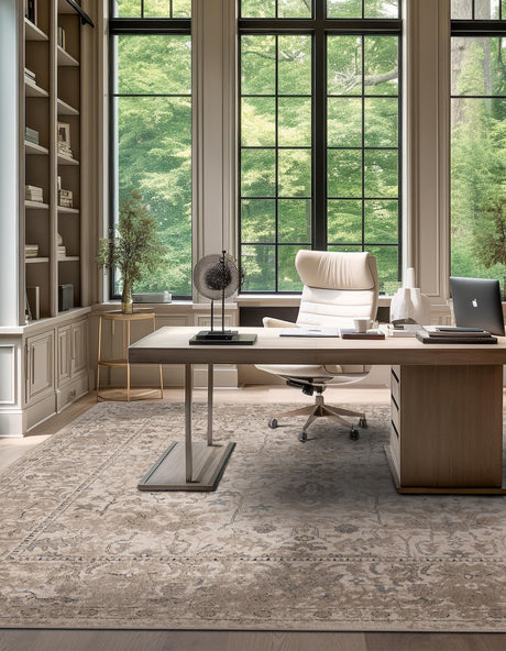 Ivory 7' 10 x 7' 10 Portland Square Area Rug 85% Polypropylene & 15% Polyester Vintage Distressed Traditional Carpet for Home Decor for Sale at Rug Engine