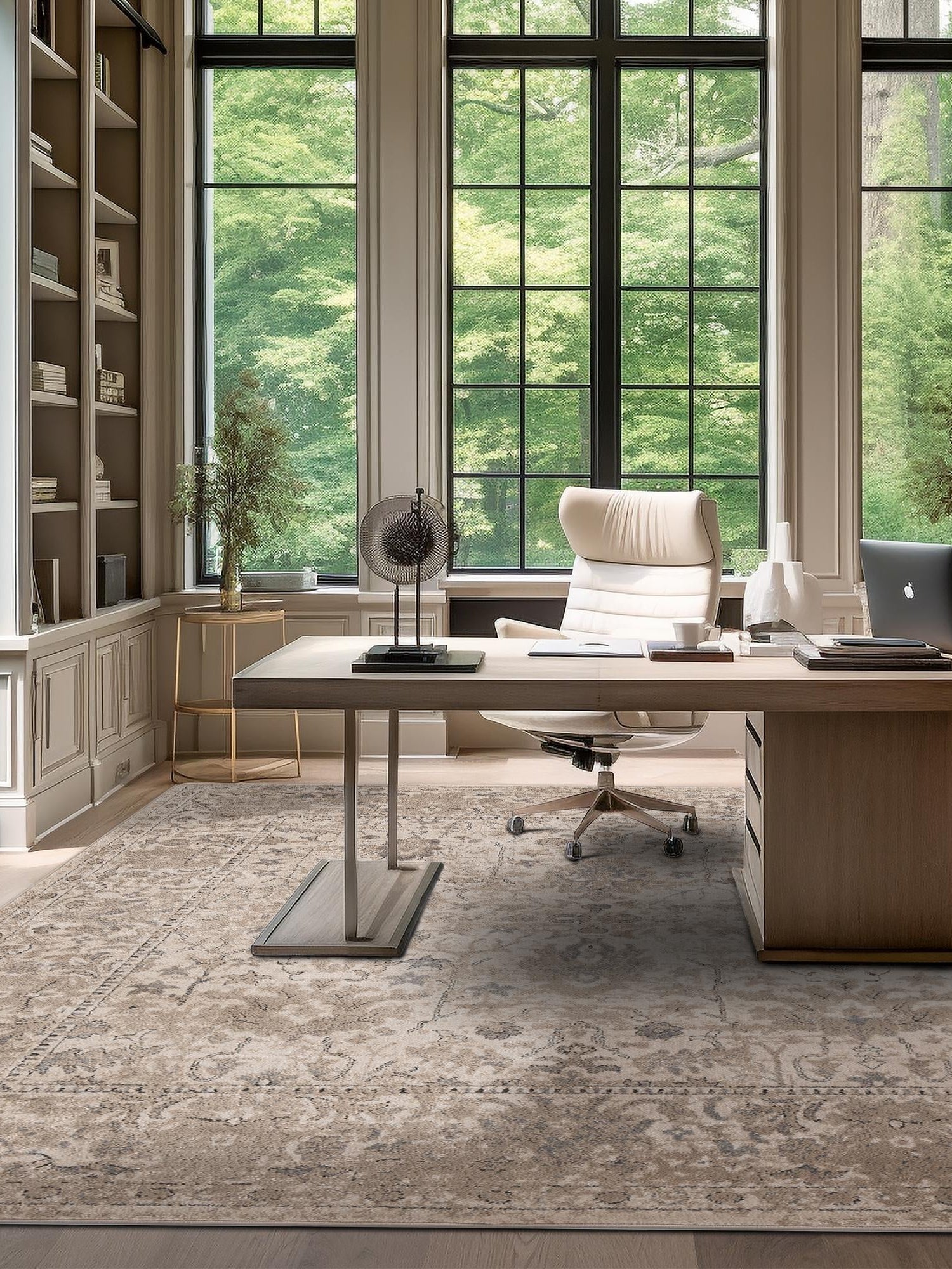 Ivory 6' 1 x 6' 1 Portland Square Area Rug 85% Polypropylene & 15% Polyester Vintage Distressed Traditional Carpet for Home Decor for Sale at Rug Engine