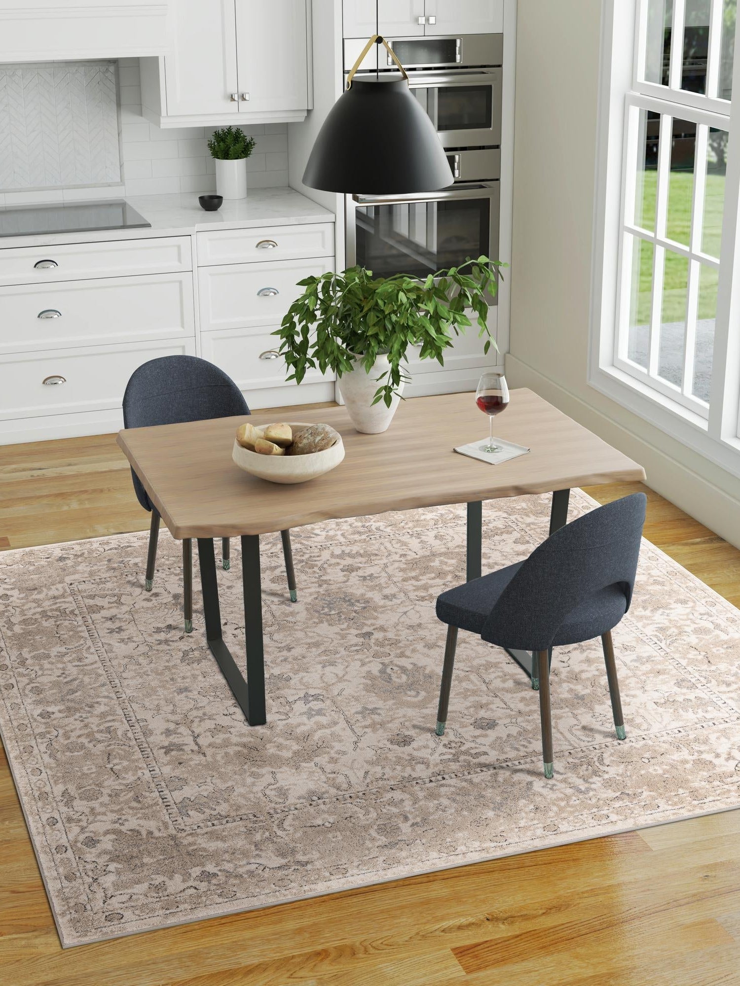 Ivory 6' 1 x 6' 1 Portland Square Area Rug 85% Polypropylene & 15% Polyester Vintage Distressed Traditional Carpet for Home Decor for Sale at Rug Engine