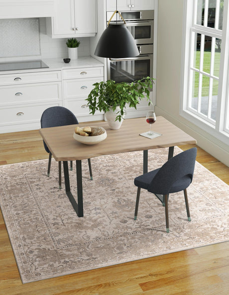 Ivory 7' 10 x 7' 10 Portland Square Area Rug 85% Polypropylene & 15% Polyester Vintage Distressed Traditional Carpet for Home Decor for Sale at Rug Engine