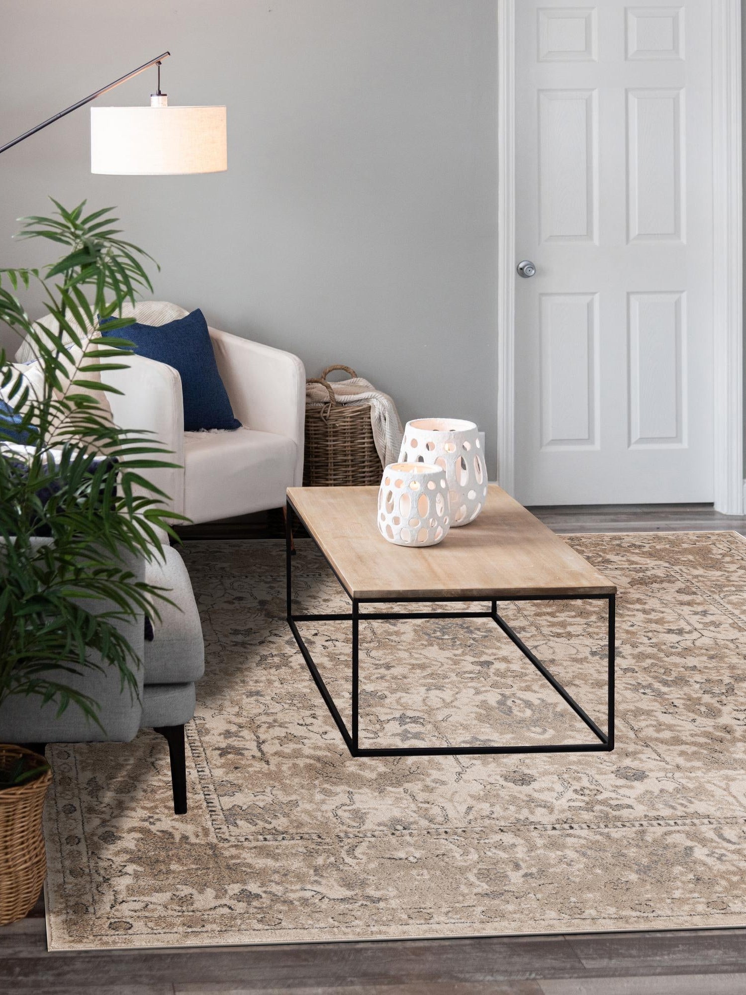 Ivory 5' 3 x 5' 3 Portland Square Area Rug 85% Polypropylene & 15% Polyester Vintage Distressed Traditional Carpet for Home Decor for Sale at Rug Engine