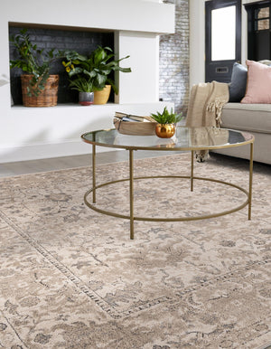 Ivory 5' 3 x 5' 3 Portland Square Area Rug 85% Polypropylene & 15% Polyester Vintage Distressed Traditional Carpet for Home Decor for Sale at Rug Engine