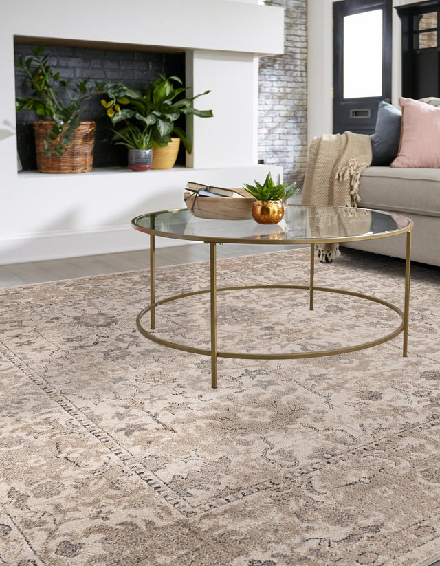 Ivory 5' 3 x 5' 3 Portland Square Area Rug 85% Polypropylene & 15% Polyester Vintage Distressed Traditional Carpet for Home Decor for Sale at Rug Engine