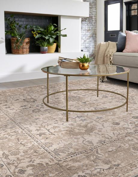 Ivory 7' 10 x 7' 10 Portland Square Area Rug 85% Polypropylene & 15% Polyester Vintage Distressed Traditional Carpet for Home Decor for Sale at Rug Engine