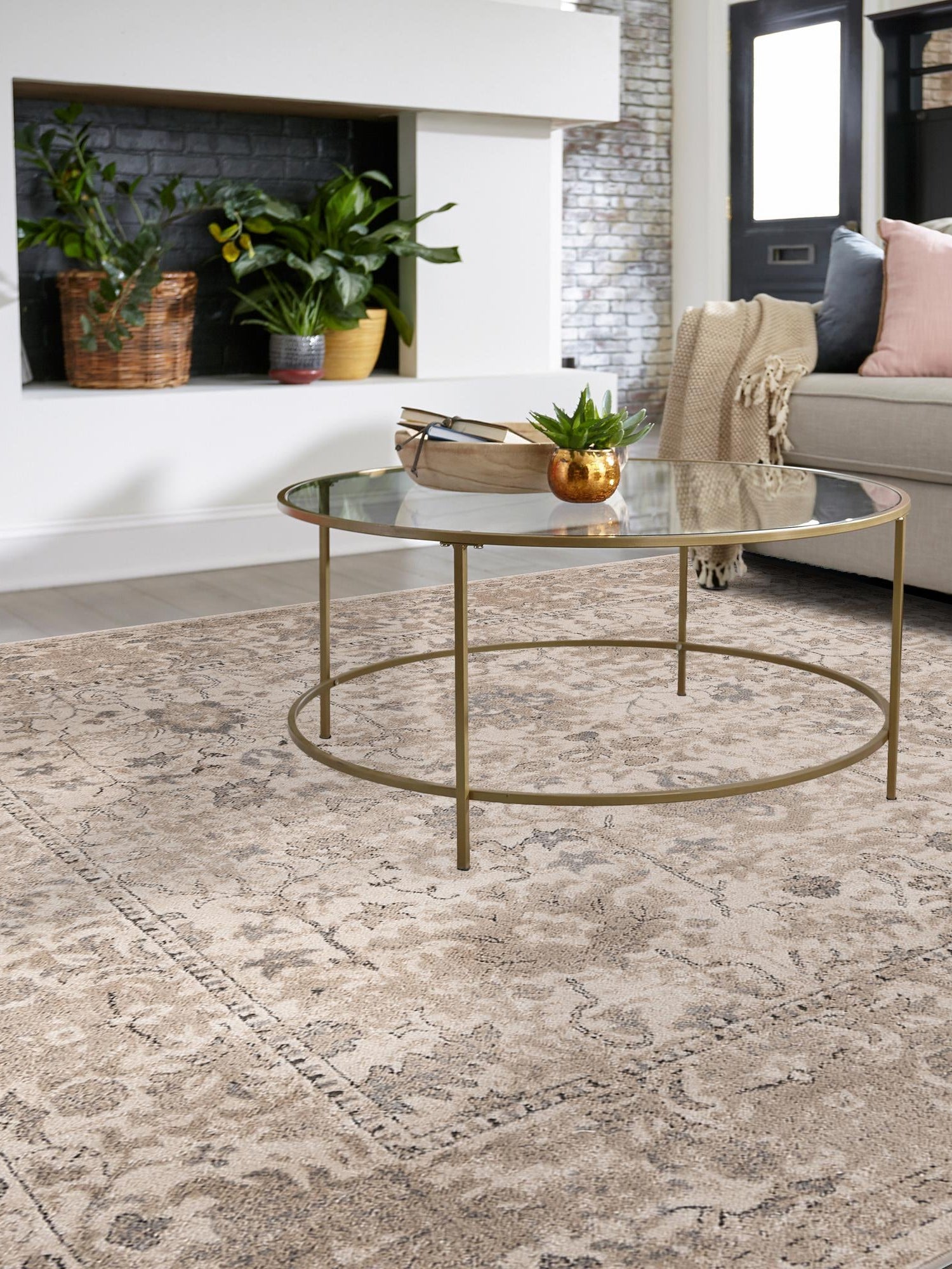 Ivory 10' x 10' Portland Square Area Rug 85% Polypropylene & 15% Polyester Vintage Distressed Traditional Carpet for Home Decor for Sale at Rug Engine