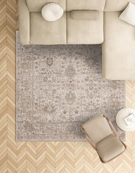 Ivory 7' 10 x 7' 10 Portland Square Area Rug 85% Polypropylene & 15% Polyester Vintage Distressed Traditional Carpet for Home Decor for Sale at Rug Engine