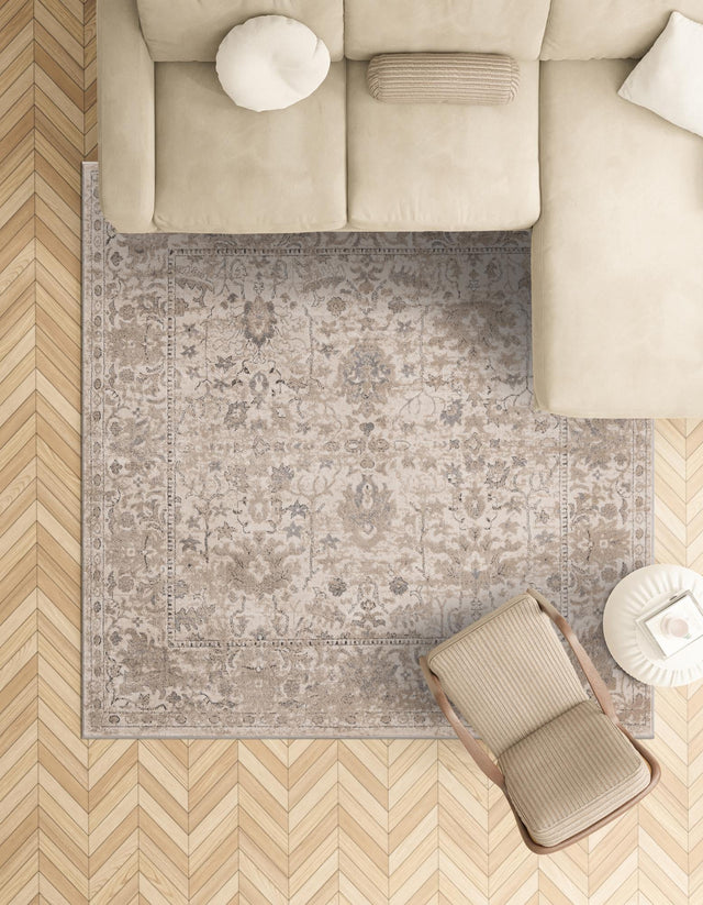 Ivory 5' 3 x 5' 3 Portland Square Area Rug 85% Polypropylene & 15% Polyester Vintage Distressed Traditional Carpet for Home Decor for Sale at Rug Engine