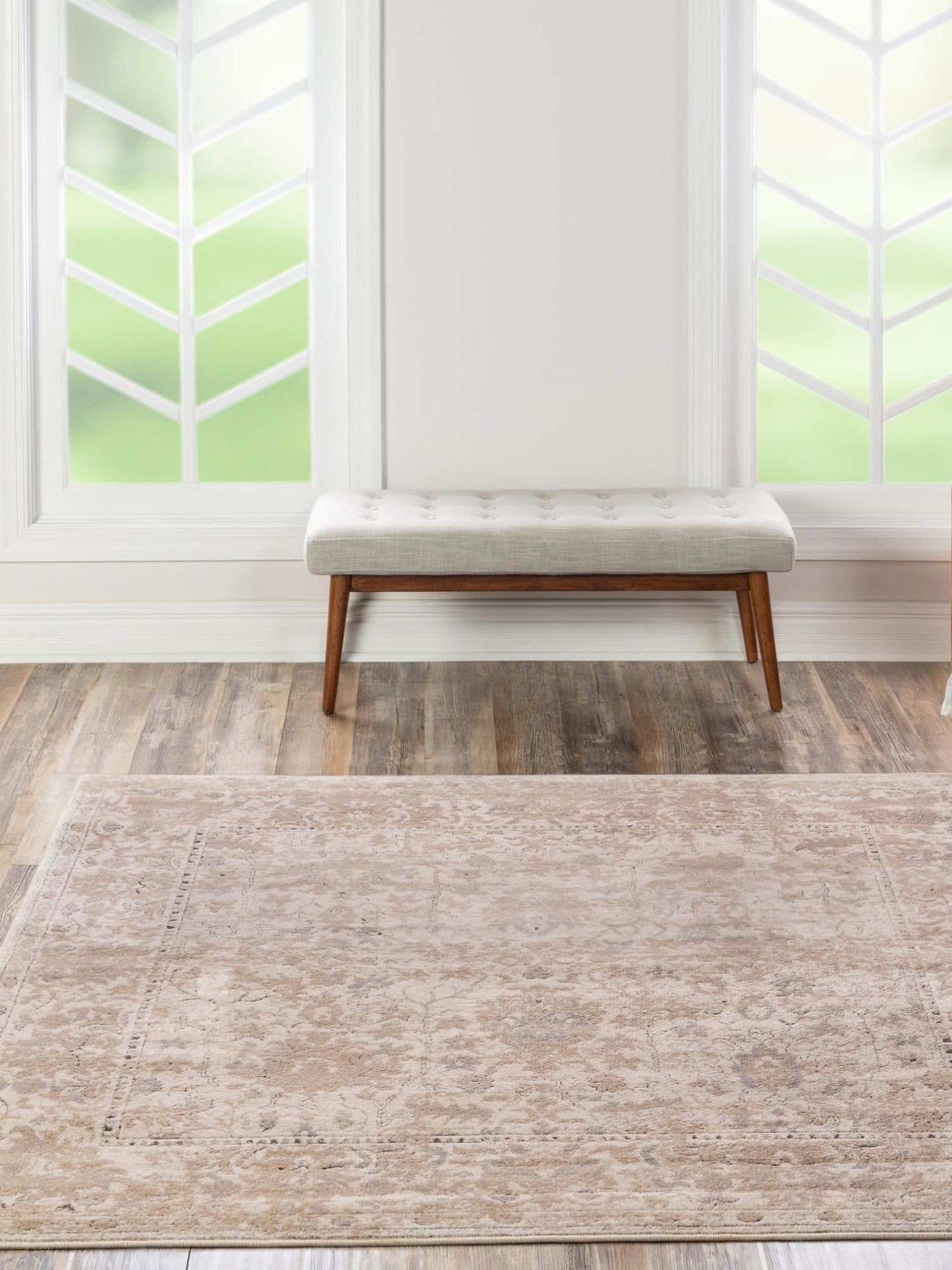 Ivory 5' 3 x 5' 3 Portland Square Area Rug 85% Polypropylene & 15% Polyester Vintage Distressed Traditional Carpet for Home Decor for Sale at Rug Engine