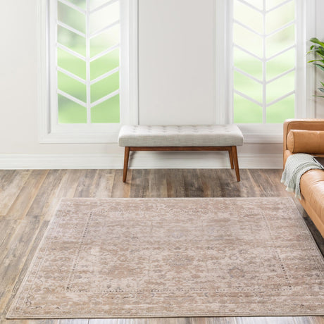 Ivory 5' 3 x 5' 3 Portland Square Area Rug 85% Polypropylene & 15% Polyester Vintage Distressed Traditional Carpet for Home Decor for Sale at Rug Engine