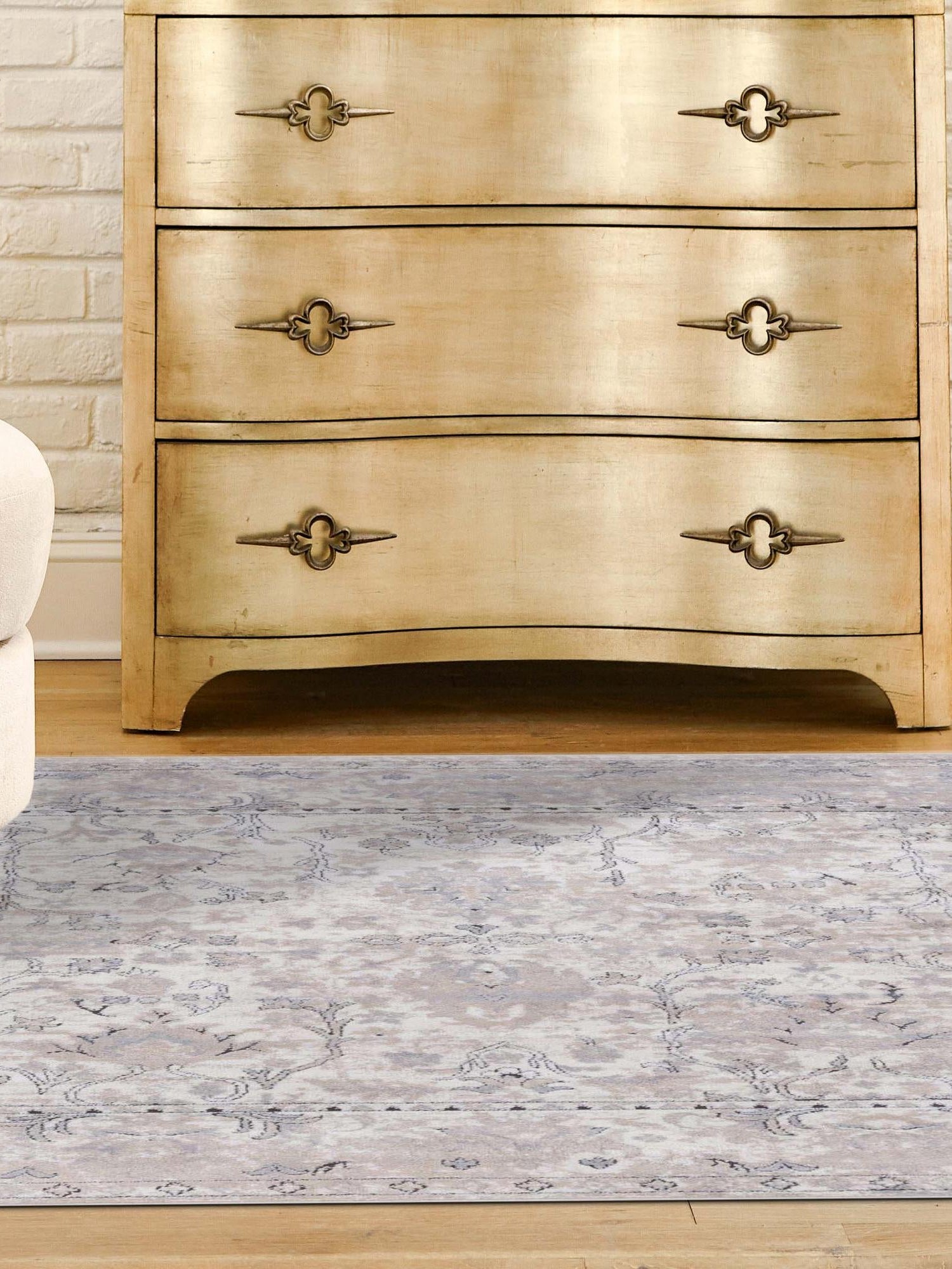 Ivory 5' 3 x 5' 3 Portland Square Area Rug 85% Polypropylene & 15% Polyester Vintage Distressed Traditional Carpet for Home Decor for Sale at Rug Engine