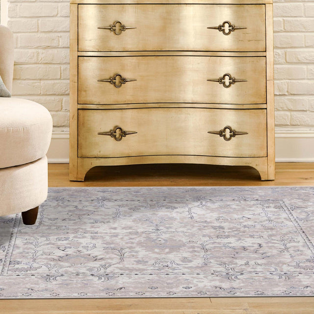 Ivory 5' 3 x 5' 3 Portland Square Area Rug 85% Polypropylene & 15% Polyester Vintage Distressed Traditional Carpet for Home Decor for Sale at Rug Engine