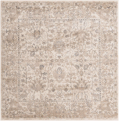 Ivory 6' 1 x 6' 1 Portland Square Area Rug 85% Polypropylene & 15% Polyester Vintage Distressed Traditional Carpet for Home Decor for Sale at Rug Engine