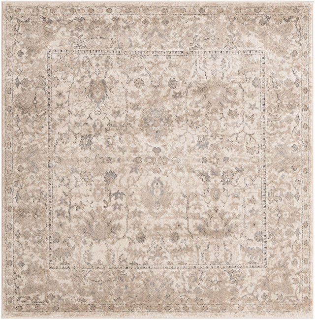 Ivory 6' 1 x 6' 1 Portland Square Area Rug 85% Polypropylene & 15% Polyester Vintage Distressed Traditional Carpet for Home Decor for Sale at Rug Engine
